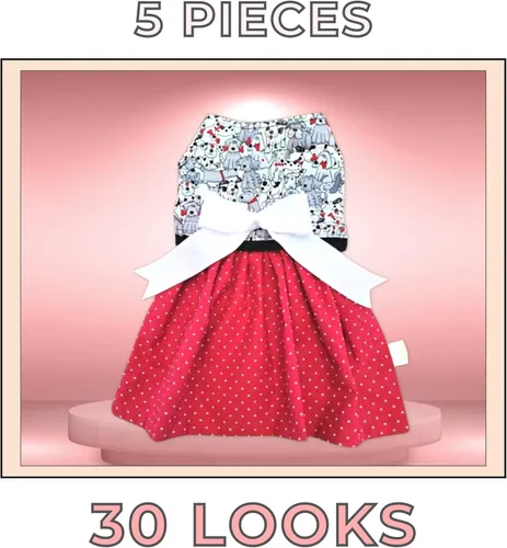 Vista 3 de El conjunto de arnés, falda y lazo Pixie Rose es la fabulosa adición a la moda para el armario de tu perro, talla S.