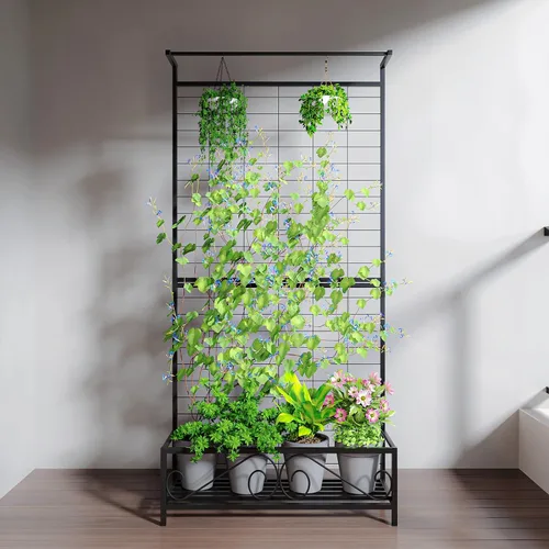 Vista 7 de Zhongma Macetero de metal con enrejado elevado con enrejado para plantas trepadoras de vid y flores (12.8 x 35.43 x 74 pulgadas), pantalla