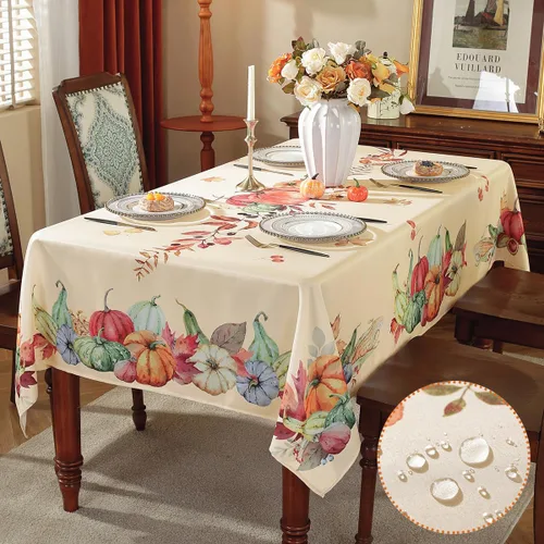Vista 9 de SASTYBALE Mantel rectangular de Acción de Gracias, mantel de otoño con pavo y calabaza, lavable, resistente a las manchas, de poliéster