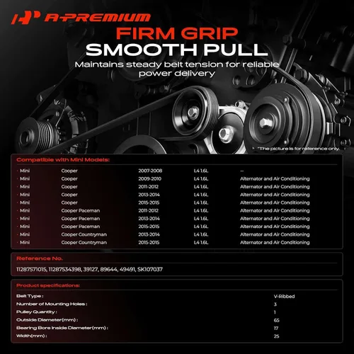 Vista 2 de A-Premium - Conjunto tensor de correa con polea compatible con Mini Para Cooper 2007-2015, Cooper Paceman 2011-2015, Cooper Countryman 2013-2015