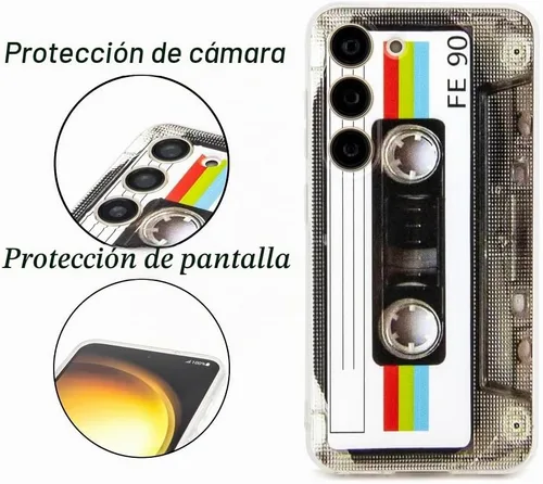 Vista 2 de FAteamll Funda para Galaxy S23 con esquinas reforzadas TPU suave parachoques retro cassette cinta caso compatible con Samsung Galaxy S23