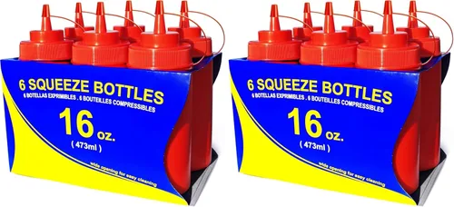 Vista 20 de New Star Foodservice Botella transparente para apretar de 16 onzas, boca ancha, paquete de 6