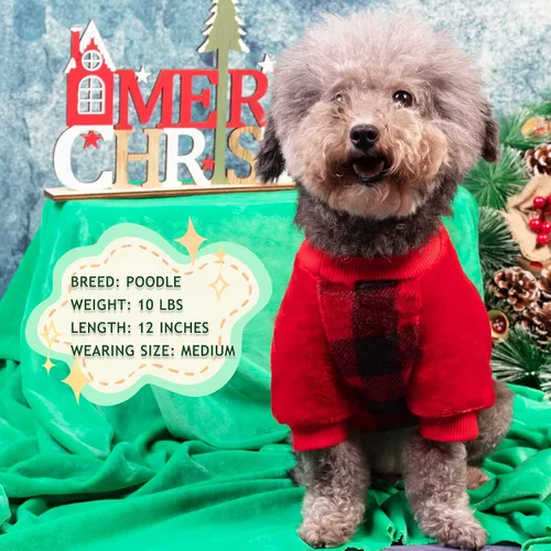 Vista 5 de cyeollo Suéter de Navidad para perro, abrigos cálidos de invierno para perros, a cuadros, Año Nuevo, para cachorros, sudadera de franela para clima