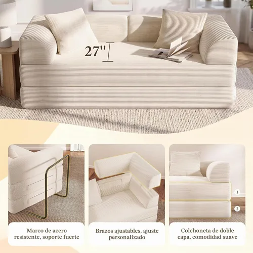 Vista 7 de Sofá cama convertible Cloud sin huesos, sofá de piso de 177,8 cm, 4 en 1, plegable, acomodado, sofá de 2 plazas, sofá cama de espuma de alta