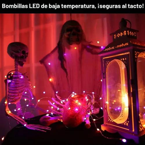 Vista 7 de BrizLabs luces de Halloween moradas y naranjas, guirnalda de luces de 17.48 pies con 50 LED para Halloween, con control remoto, 8 modos