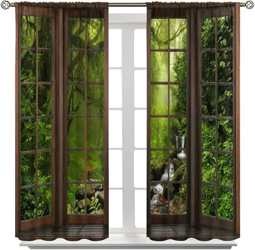 Vista 301 de Cortinas de paisaje, ventana 3D, primavera, bosque, vida silvestre, paisajes de naturaleza, dormitorio, sala de estar, cortinas térmicas opacas de 2