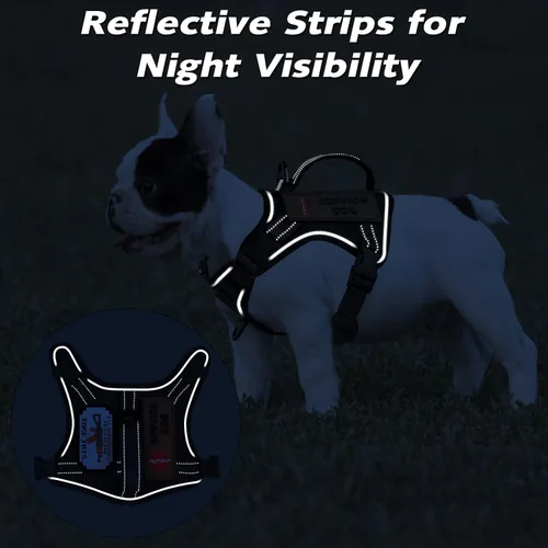 Vista 5 de Arnés táctico XS para perro, chaleco de servicio militar para perro con mango vertical, chaleco para cachorros pequeños sin tirones para Negro