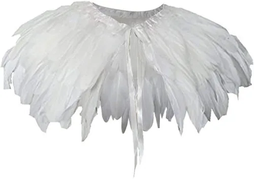 Vista 8 de L'VOW Estola de capa de plumas de moda negro blanco beige chal iridiscente