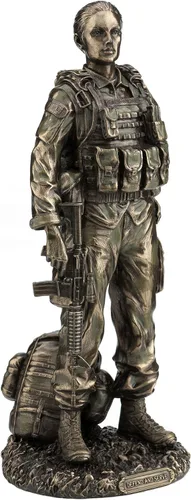 Vista 2 de VERONESE DESIGN Estatua de soldado femenino de 11 5/8 pulgadas Regalos militares Escultura de acabado de bronce de resina fundida en frío