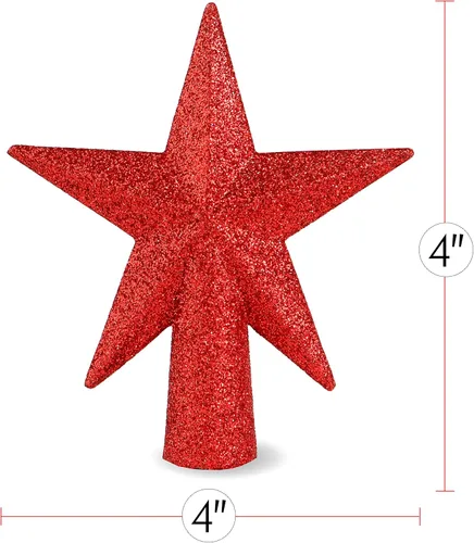 Vista 4 de Ornativity Adorno de Estrella con Purpurina para la Copa del Árbol - Rojo Navideño Decorativo para Mesa de Escritorio Mini Árboles Adornos