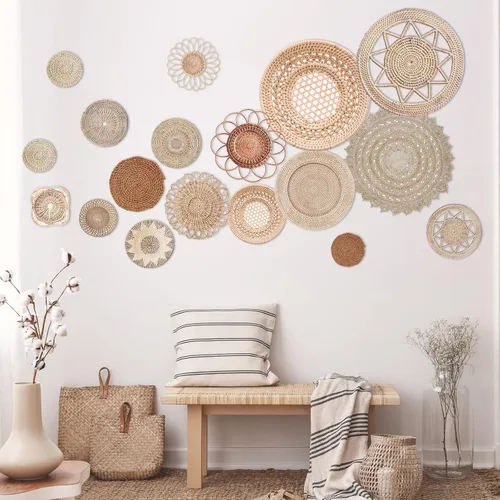 Vista 10 de Glenmal 18 calcomanías de pared de cesta bohemia, calcomanías de pared redondas, decoración moderna, calcomanías de decoración para despegar
