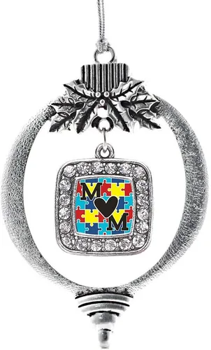 Vista 13 de Inspired Silver - Adorno con dije de reina de rodillo - Adornos navideños cuadrados de plata con joyas de circonita cúbica