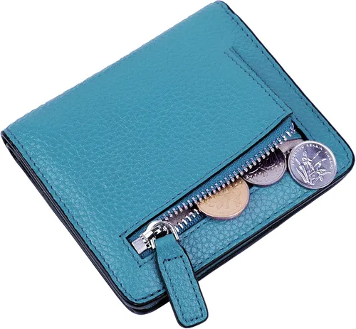 Vista 6 de BIG SALE-AINIMOER billetera de bolsillo pequeña con cremallera, plegable, compacta de cuero con bloqueo por identificación por radiofrecuencia