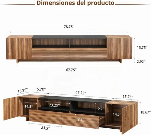 Vista 2 de Epecoya Soporte de TV de 78.8 pulgadas con armarios de almacenamiento para sala de estar, soportes de televisión extralargos para televisores