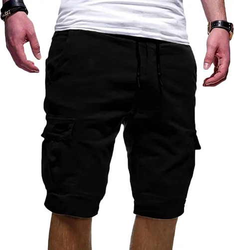 Vista 7 de Maiyifu-GJ Pantalones cortos casuales con cintura elástica para hombre, ajuste relajado, múltiples bolsillos, pantalones cortos cortos ligeros