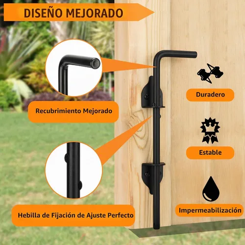 Vista 4 de Barra de Caída de Puerta con Perno de Bastón de 12" de Acero - Cerradura de Suelo de Puerta Pesada Diseñada para Puertas de Madera, Metal, Vinilo