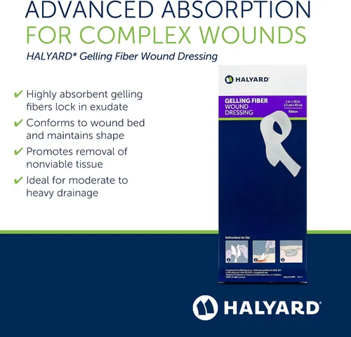 Vista 3 de HALYARD Apósito de fibra gelificante para heridas, adhesivo suave con diseño altamente absorbente, mantiene la integridad estructural de 1 x 18