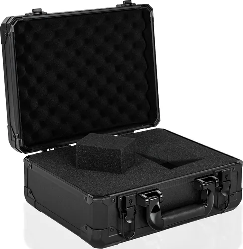 Vista 9 de Estuche de transporte de 11 pulgadas con espuma precortada en cubitos personalizable, carcasa de aluminio, construcción robusta de aleación
