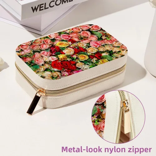 Vista 6 de Double Layer Portable Travel Mini Jewelry Case Display Storage Holder Boxes Romantic Nature Roses Flower