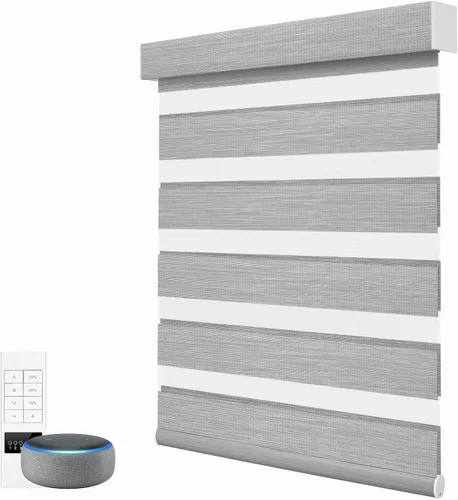 Vista 13 de ACMEART - Persianas motorizadas inteligentes de cebra con control remoto, persianas filtrantes de luz Beige