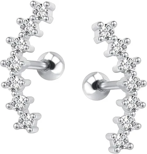 Vista 7 de ZS Curve Seven Stud CZ Aretes de acero inoxidable 316L para oreja, hélice, caracola, cartílago, piercing 5 colores mezclados