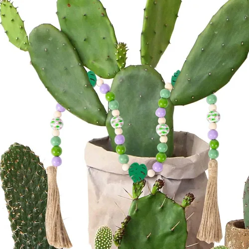 Vista 4 de 188 cuentas de madera estilo hawaiano de verano con hojas de palmera tropicales y cactus rosa, morado, verde, cuentas rústicas de granja con 65.6