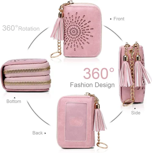 Vista 2 de APHISON RFID - Porta tarjeta de crédito con cremallera carteras pequeñas para mujer en cuero estilo girasol para mujer y niña caja de regalo 1927