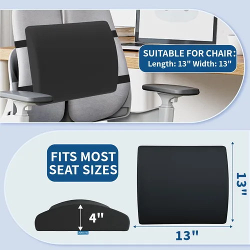 Vista 5 de QUTOOL Cojín ortopédico de asiento y almohada de apoyo lumbar para silla de oficina y coche, en espuma viscoelástica con funda lavable, cojín