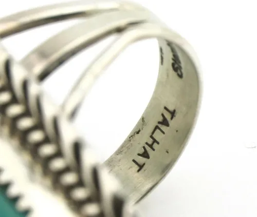 Vista 7 de Navajo Ring .925 plateado turquesa montaña artista Talhat C.80's, Plata de ley 925, plata 925, piedra preciosa, metal, Turquesa