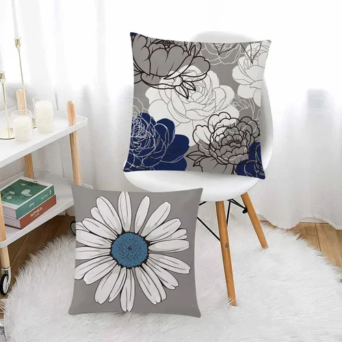Vista 3 de COMMINY Juego de 6 fundas de almohada decorativas de 16 x 16 pulgadas / 16.0 x 16.0 in., diseño de margaritas y margaritas para sofá, moderna funda