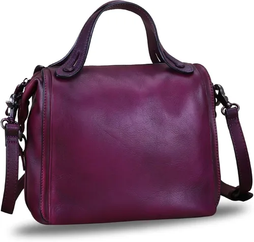 Vista 2 de Bolso bandolera de cuero genuino para mujer, estilo retro, hecho a mano, con asa superior