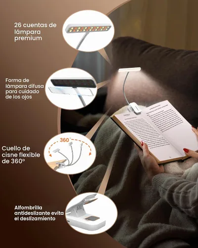 Vista 6 de Glocusent 26 luces LED de lectura para libros en la cama, regalos ideales