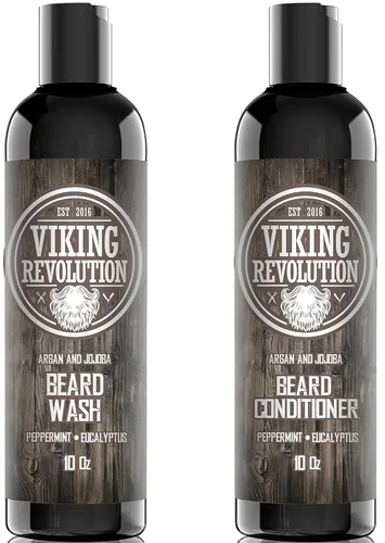 Vista 8 de Best Deal Juego de acondicionador para barba con aceite de argán y jojoba, suaviza y fortalece: menta natural y aroma a eucalipto, champú para barba