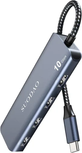 Vista 8 de Hub USB 3.1, SUODAO 10Gbps USB C a USB Hub, 4 puertos USB 3.1/3.2 Gen 2 Hub, aluminio SuperSpeed Tipo C a 4 puertos USB 3.2 de 10 Gbps para laptop