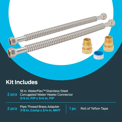 Vista 3 de Eastman Kit de instalación de calentador de agua eléctrico, conectores de calentador de agua de acero inoxidable corrugado de 3/4 x 18 pulgadas