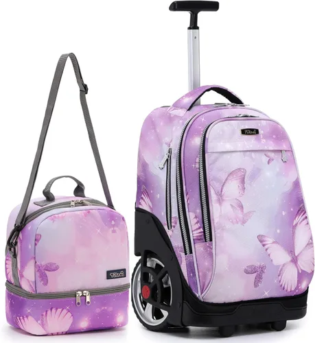 Vista 79 de NEW TILAMI Mochila con ruedas de 19 pulgadas con bolsa de almuerzo para niñas y niños, mochila para laptop con ruedas, bolsa de mano duradera