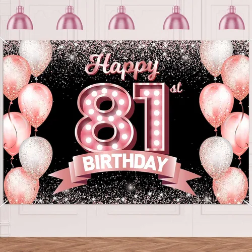 Vista 340 de Cartel de feliz cumpleaños décimo oro rosa, telón de fondo, saludos a 10 años, globos de confeti, decoración temática para niñas de 10 años