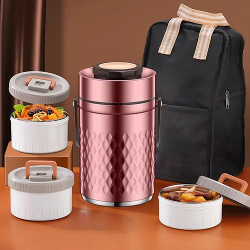 Vista 7 de Recipiente de comida aislado, frasco térmico para sopa de alimentos calientes, a prueba de fugas, apilables, de acero inoxidable, almacenamiento