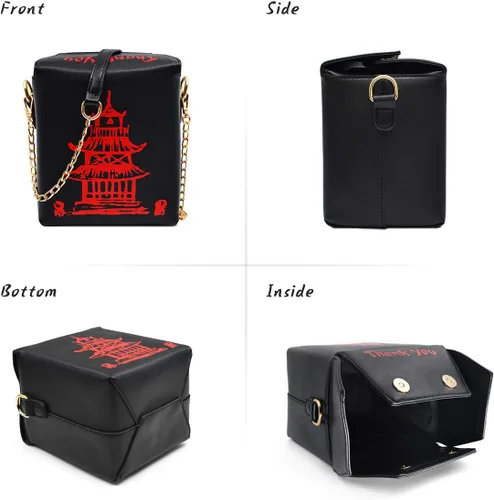 Vista 4 de Bolso bandolera de moda, bolso chino para llevar con correa de cadena cómoda (negro-rojo), Rojo