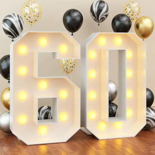 Vista 10 de Letrero luminoso de feliz cumpleaños de 40 años, decoración de fiesta para hombres, fondo de cumpleaños LED negro y dorado, carpa redonda, cartón