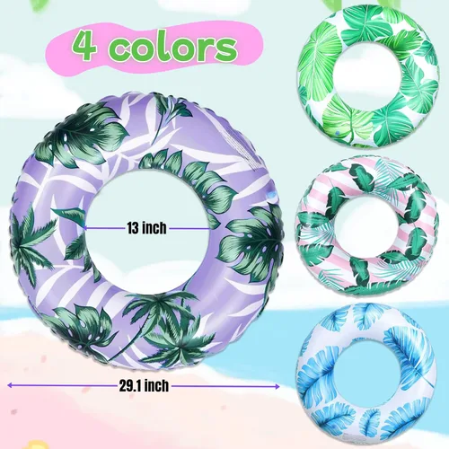 Vista 2 de Flotador de piscina para piscina, flotadores inflables de tubo de natación para adolescentes y adultos con hojas tropicales impresas, anillo