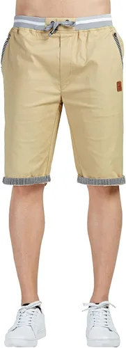 Vista 4 de JustSun Pantalones cortos casuales de algodón para hombre, ajuste clásico, con cintura elástica y bolsillos