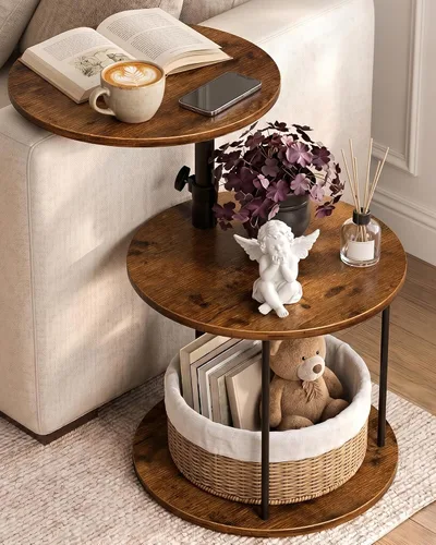 Vista 10 de Faesun Mesa auxiliar de mesa C de altura ajustable, bandeja giratoria de 360° para espacios pequeños, mesita de noche pequeña para sala de estar