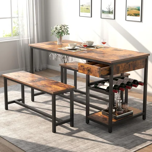Vista 9 de Juego de mesa de comedor para 4-6 personas, mesa de comedor de cocina