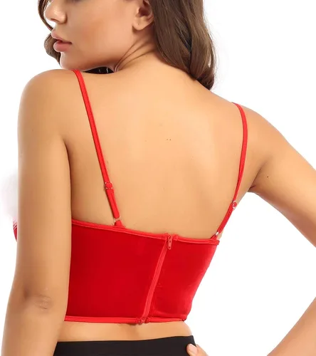 Vista 4 de Disfraz de Papá Noel para mujer, camisola de franela para fiesta de Navidad, tirantes delgados, corsé, camiseta sin mangas