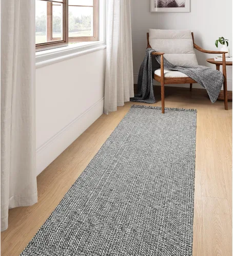 Vista 22 de Collive Alfombra de Baño Negra, 2' x 3' Tejida a Mano Lavable Alfombras Pequeñas de Cocina, Alfombra de Entrada Reversible de Algodón Alfombra