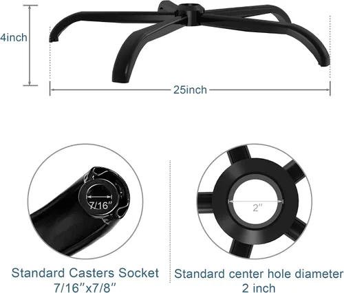 Vista 5 de Frassie Silla de oficina de 25 pulgadas, base de metal, repuesto resistente, 2500 libras, parte de base de silla de computadora con 5 ruedas
