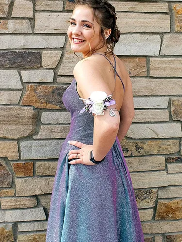 Vista 4 de Vestidos largos acampanados y con bolsillos para baile de graduación vestido formal de fiesta de noche y de baile con aberturas laterales