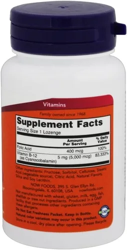 Vista 2 de NOW Foods B-12, 5000mcg con FOLIC, 60 pestañas (paquete de 6)