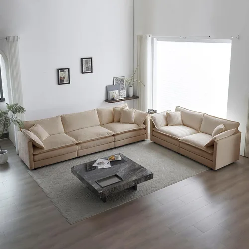 Vista 7 de Sofá nube de gran tamaño con asiento profundo de 25.52 pulgadas, cómodo sofá biplaza de chenilla, moderno juego de sofás modulares seccionales, Beige